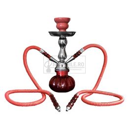 Narghilea cu doua furtunuri DM37 Red cu inaltimea totala de 25 CM