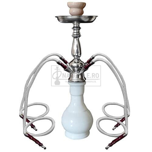 narghilea pentru fumat cu 4 furtunuri DM55 White 44 CM