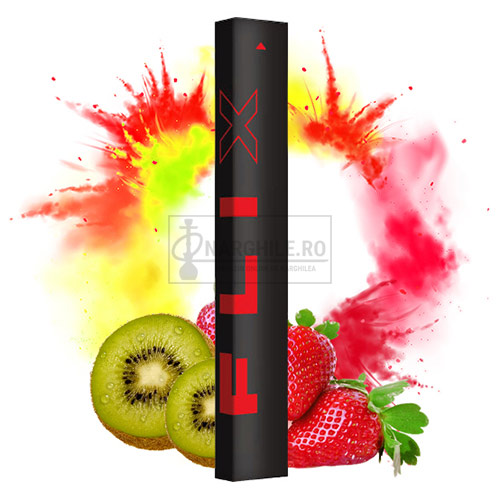 mini narghilea electronica cu nicotina (20 mg), 400 pufuri, aroma de capsuni si kiwi FLIX Strawberry Kiwi