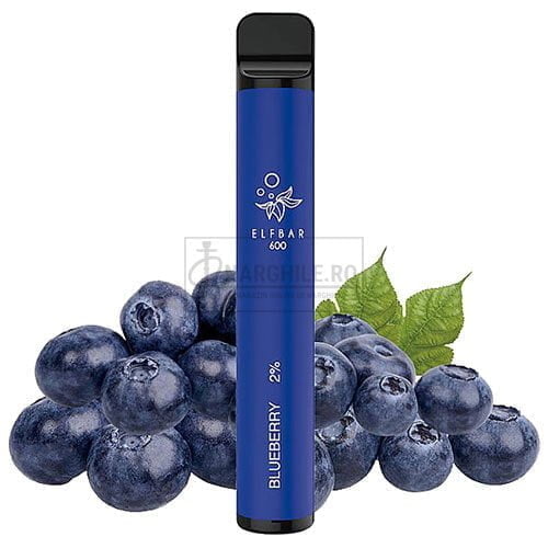 mini narghilea de unica folosinta cu pufuri elf bar blueberry cu 2% nicotina