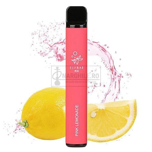 narghilea electronica cu nicotina de buzunar si 600 pufuri elf bar pink lemonade