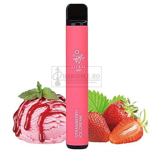 mini narghilea cu nicotina si aroma de inghetata cu capsuni Elf Bar Strawberry Ice Cream