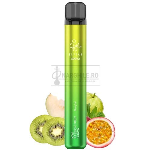 mini narghilea de unica folosinta Elf Bar v2 Kiwi Passion Fruit Guava cu 600 pufuri