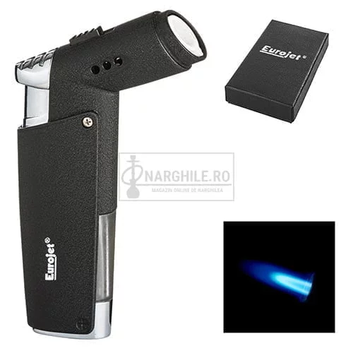 Accesorii pentru narghilea - Brichete cu arzator - Narghile.ro - Bricheta antivant EuroJet cu arzator de culoare neagra