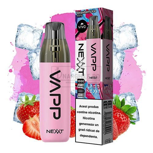 Mini narghilea VIVO Nexxt Strawberry Ice cu nicotina 20 mg cu 1000 pufuri