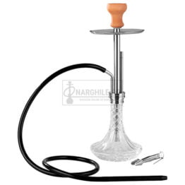 Narghilea Dream Silver Click cu un singur furtun de culoare crom cu bol transparent