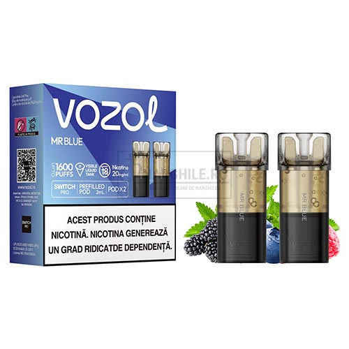 Cartus Vozol Switch Pro Mr Blue in pachet de 2 bucati cu aroma de afine, mure, zmeura si menta
